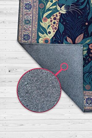 Homshtag Nuh'un Gemisi Koleksiyonu Panter, Çiçek Desenli Art Deco Tarzı Vintage Halı,Çok Renkli Maksimalist Halı