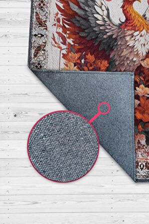 Homshtag Nuh'un Gemisi Koleksiyonu Anka Kuşu, Çiçek Desenli Art Deco Tarzı Vintage Halı,Çok Renkli Maksimalist Halı