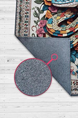 Homshtag Nuh'un Gemisi Koleksiyonu Yılan , Çiçek Desenli Art Deco Tarzı Vintage Halı,Çok Renkli Maksimalist Halı