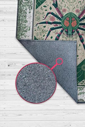 Homshtag Nuh'un Gemisi Koleksiyonu Örümcek, Çiçek Desenli Art Deco Tarzı Vintage Halı,Çok Renkli Maksimalist Halı