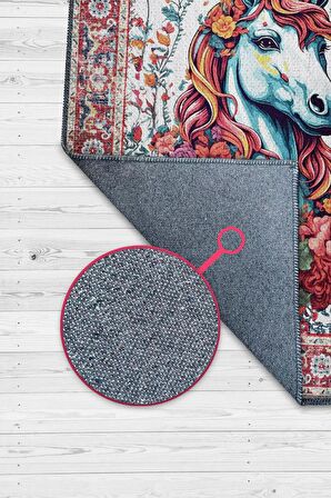 Homshtag Nuh'un Gemisi Koleksiyonu Unicorn, Çiçek Desenli Art Deco Tarzı Vintage Halı,Çok Renkli Maksimalist Halı