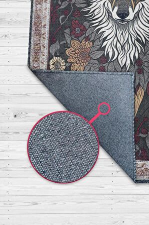 Homshtag Nuh'un Gemisi Koleksiyonu Kurt, Çiçek Desenli Art Deco Tarzı Vintage Halı,Çok Renkli Maksimalist Halı