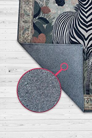 Homshtag Nuh'un Gemisi Koleksiyonu Zebra, Çiçek Desenli Art Deco Tarzı Vintage Halı,Çok Renkli Maksimalist Halı