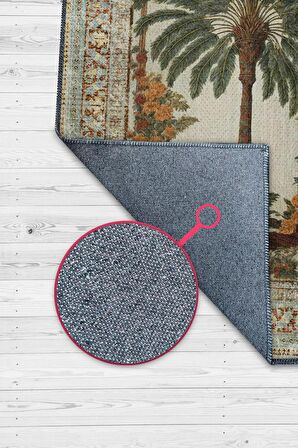 Homshtag Art Deco Palmiye Ağacı Vintage Halı Görünümlü Dijital Baskı Çok Renkli Halı, Dekoratif Rustik Çiçekli Halı
