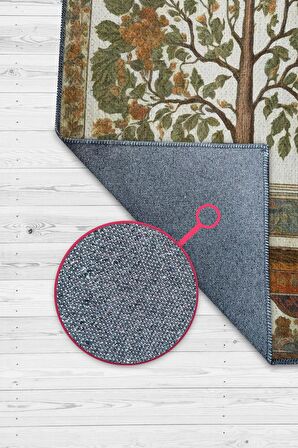 Homshtag Art Deco Kavak Ağacı Vintage Halı Görünümlü Dijital Baskı Renkli Halı,Rustik Çiçekli Halı