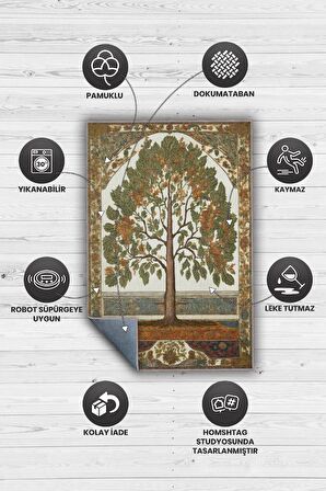 Homshtag Art Deco Kavak Ağacı Vintage Halı Görünümlü Dijital Baskı Renkli Halı,Rustik Çiçekli Halı