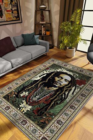 Homshtag Bob Marley, Modern Çiçek Desenli Art Deco Vintage Halı,Çok Renkli Maksimalist Halı