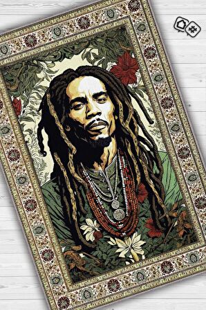 Homshtag Bob Marley, Modern Çiçek Desenli Art Deco Vintage Halı,Çok Renkli Maksimalist Halı