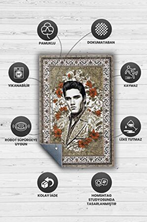 Homshtag Elvis Presley,Modern Çiçek Desenli Art Deco Vintage Halı,Çok Renkli Maksimalist Halı