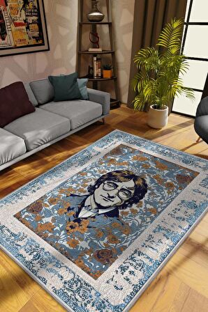 Homshtag John Lennon ,Modern Çiçek Desenli Art Deco Vintage Halı,Çok Renkli Maksimalist Halı