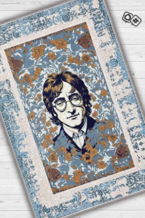 Homshtag John Lennon ,Modern Çiçek Desenli Art Deco Vintage Halı,Çok Renkli Maksimalist Halı