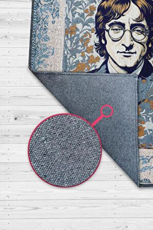 Homshtag John Lennon ,Modern Çiçek Desenli Art Deco Vintage Halı,Çok Renkli Maksimalist Halı