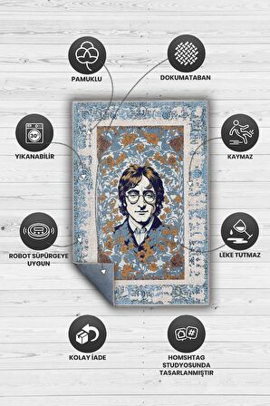 Homshtag John Lennon ,Modern Çiçek Desenli Art Deco Vintage Halı,Çok Renkli Maksimalist Halı