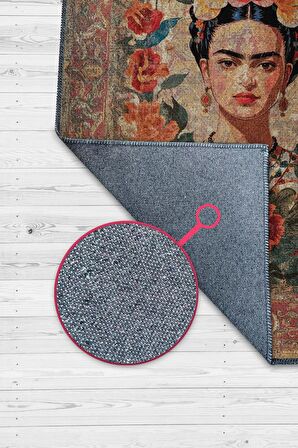Homshtag Frida Kahlo,Modern Çiçek Desenli Art Deco Vintage Halı,Çok Renkli Maksimalist Halı