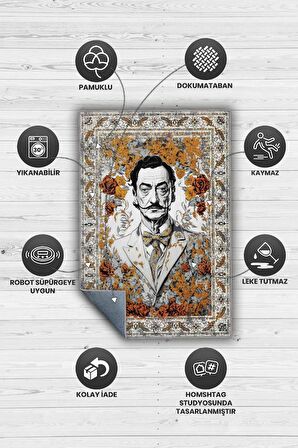 Homshtag Salvador Dali ,Modern Çiçek Desenli Art Deco Vintage Halı,Çok Renkli Maksimalist Halı