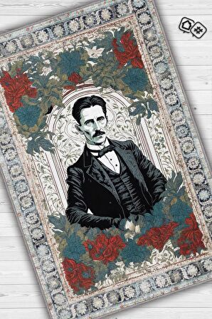 Homshtag Nikola Tesla ,Modern Çiçek Desenli Art Deco Vintage Halı,Çok Renkli Maksimalist Halı