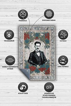 Homshtag Nikola Tesla ,Modern Çiçek Desenli Art Deco Vintage Halı,Çok Renkli Maksimalist Halı