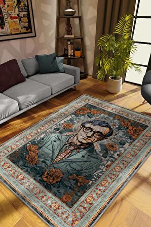 Homshtag Woody Allen ,Modern Çiçek Desenli Art Deco Vintage Halı,Çok Renkli Maksimalist Halı