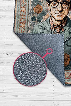 Homshtag Woody Allen ,Modern Çiçek Desenli Art Deco Vintage Halı,Çok Renkli Maksimalist Halı