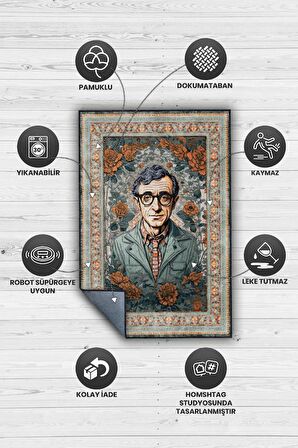 Homshtag Woody Allen ,Modern Çiçek Desenli Art Deco Vintage Halı,Çok Renkli Maksimalist Halı