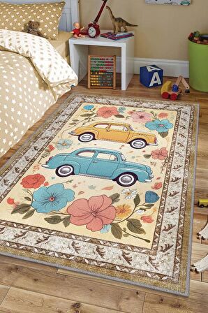 Homshtag Çok Renkli Dokulu Çocuk Odası Halısı Dokuma Rustik Çocuk Halısı Modern Araba Temalı Halı