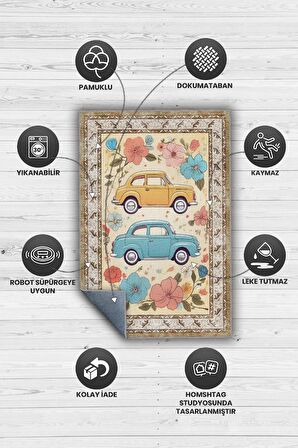 Homshtag Çok Renkli Dokulu Çocuk Odası Halısı Dokuma Rustik Çocuk Halısı Modern Araba Temalı Halı