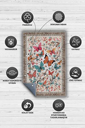 Homshtag Çok Renkli Dokulu Çocuk Odası Halısı Dokuma Rustik Çocuk Halısı Kelebek Temalı Halı