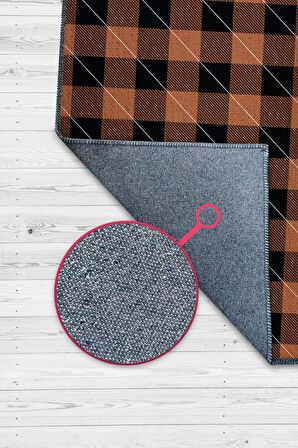Homshtag Ekose Desenli Halı Turuncu Siyah Renk Salon Halısı Tasarım Halı Hasır Görünümlü Ekose Halı 