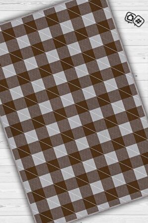 Homshtag Ekose Desenli Halı Kahverengi Gri Renk Salon Halısı Tasarım Halı Hasır Görünümlü Ekose Halı