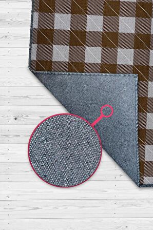 Homshtag Ekose Desenli Halı Kahverengi Gri Renk Salon Halısı Tasarım Halı Hasır Görünümlü Ekose Halı