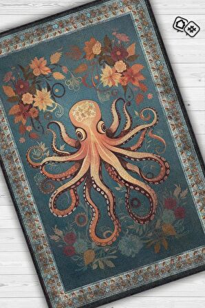 Homshtag Nuh'un Gemisi Koleksiyonu Ahtopot Çiçek Desenli Temalı Vintage Renkli Maksimalist Halı