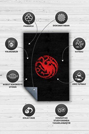 Homshtag Targaryen Hanedanı Desenli Halı Game Of Thrones Film Halısı Siyah Kırmızı Film Serisi Halı