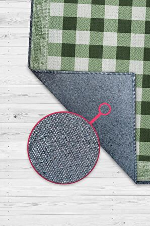 Homshtag Ekose Desenli Yeşil Renkli Halı Vintage Bordürlü Halı Hasır Görünümlü Damalı Halı