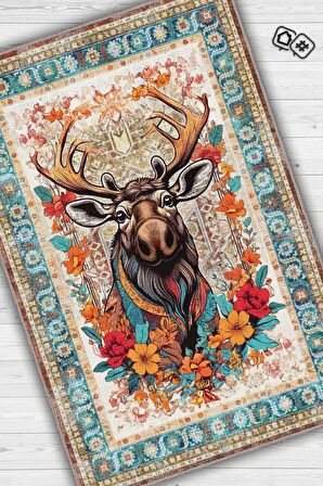 Homshtag Nuh'un Gemisi Koleksiyonu Mus Kanada Geyiği Çiçek Desenli Temalı Vintage Renkli Maksimalist