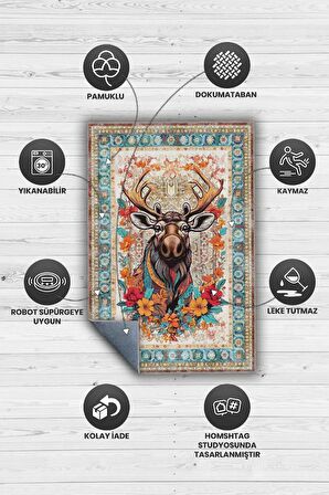 Homshtag Nuh'un Gemisi Koleksiyonu Mus Kanada Geyiği Çiçek Desenli Temalı Vintage Renkli Maksimalist