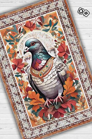 Homshtag Nuh'un Gemisi Koleksiyonu Güvercin Çiçek Desenli Temalı Vintage Renkli Maksimalist Halı