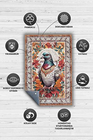 Homshtag Nuh'un Gemisi Koleksiyonu Güvercin Çiçek Desenli Temalı Vintage Renkli Maksimalist Halı