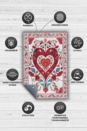 Homshtag Sevgi Aşk Yer Etnik Desenli Salon Halısı Modern Oturma Odası Halısı Kırmızı Renkli Halı