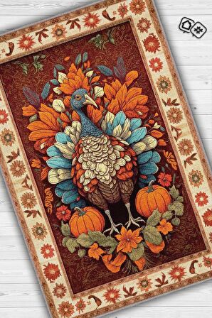 Homshtag Hindi ve Bal Kabağı Temalı Dijital Baskılı Halı Modern Halı Dokuma Tabanlı Çok Renkli Salon Halısı