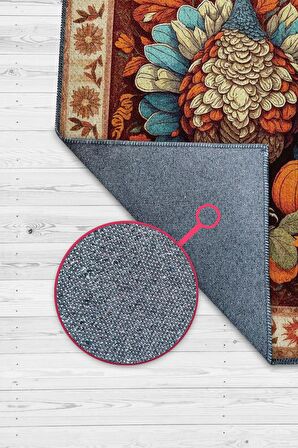 Homshtag Hindi ve Bal Kabağı Temalı Dijital Baskılı Halı Modern Halı Dokuma Tabanlı Çok Renkli Salon Halısı