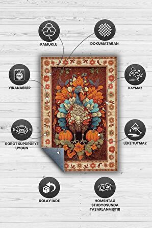 Homshtag Hindi ve Bal Kabağı Temalı Dijital Baskılı Halı Modern Halı Dokuma Tabanlı Çok Renkli Salon Halısı