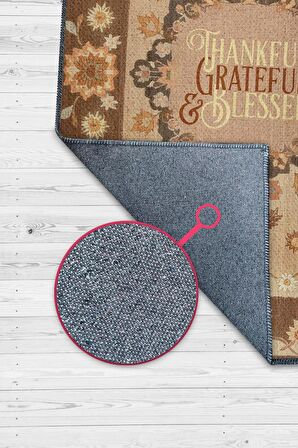 Homshtag Şükran ve Minnet Etnik Temalı Dijital Baskılı Halı Çiçek Desenli Çok Renkli Salon Halısı