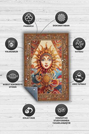 Homshtag Güneş Temalı Çok Renkli Salon Halısı Hippie Ev Dekoru İndie Oda Dekoru Oturma Odası Halısı