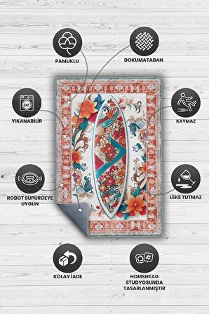 Homshtag Sörf Tahtası Desenli Halı Kırmızı Siyah Renkli Halı Uzakdoğu Spor Hediyelik Halı Spor Sever Halı