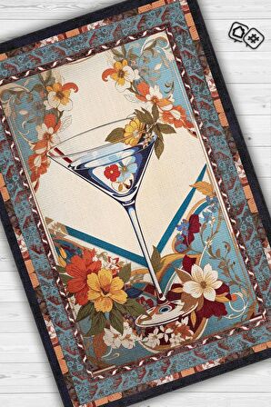 Homshtag Martini Temalı Geleneksel Desenli Orijinal Tasarımlı Party Ve Mutfak Halı Renkli Baskı Halı