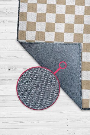 Homshtag Bej Beyaz Damalı Halı Mutfak Halısı Kareli Oturma Odası Halısı Retro Tarzı Salon Halısı