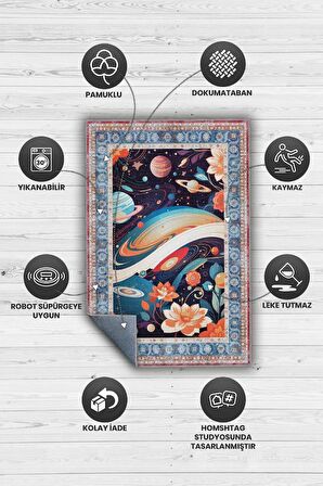 Homshtag Uzay Temalı Çok Renkli Salon Halısı Hippie Ev Dekoru İndie Oda Dekoru Oturma Odası Halısı