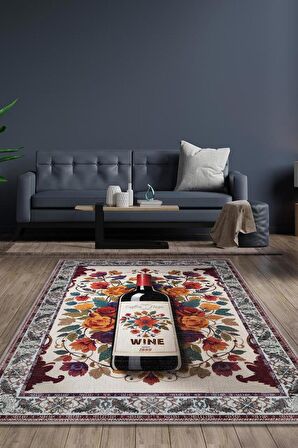 Homshtag Şarap Temalı İsimli Kişiye Özel İsim Yazılabilen 14 Şubat Seviliye Özel Halı Çiçekli Halı