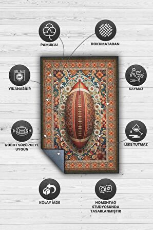 Homshtag Amerikan Futbolu Desenli Halı Çok Renkli Halı Spor Severe Hediye Halı Spor Sever İçin Çiçekli Halı