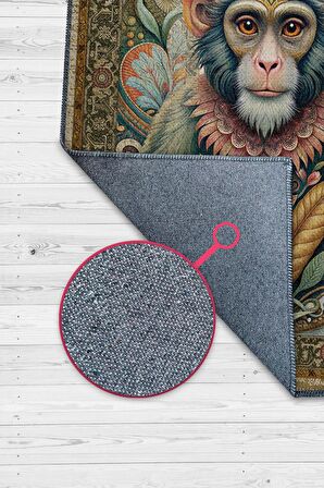 Homshtag Nuh'un Gemisi Koleksiyonu Maymun Çiçek Temalı Vintage Renkli Maksimalist Halı